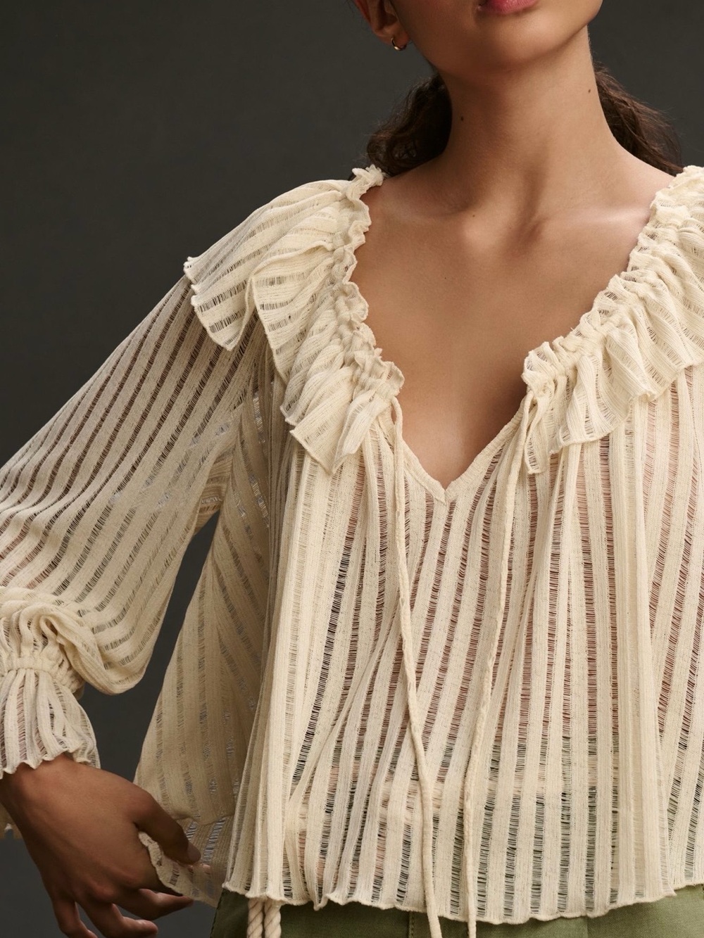 Anthropologie Cream Ruffle Peasant Blouse - Picture 4 of 5
